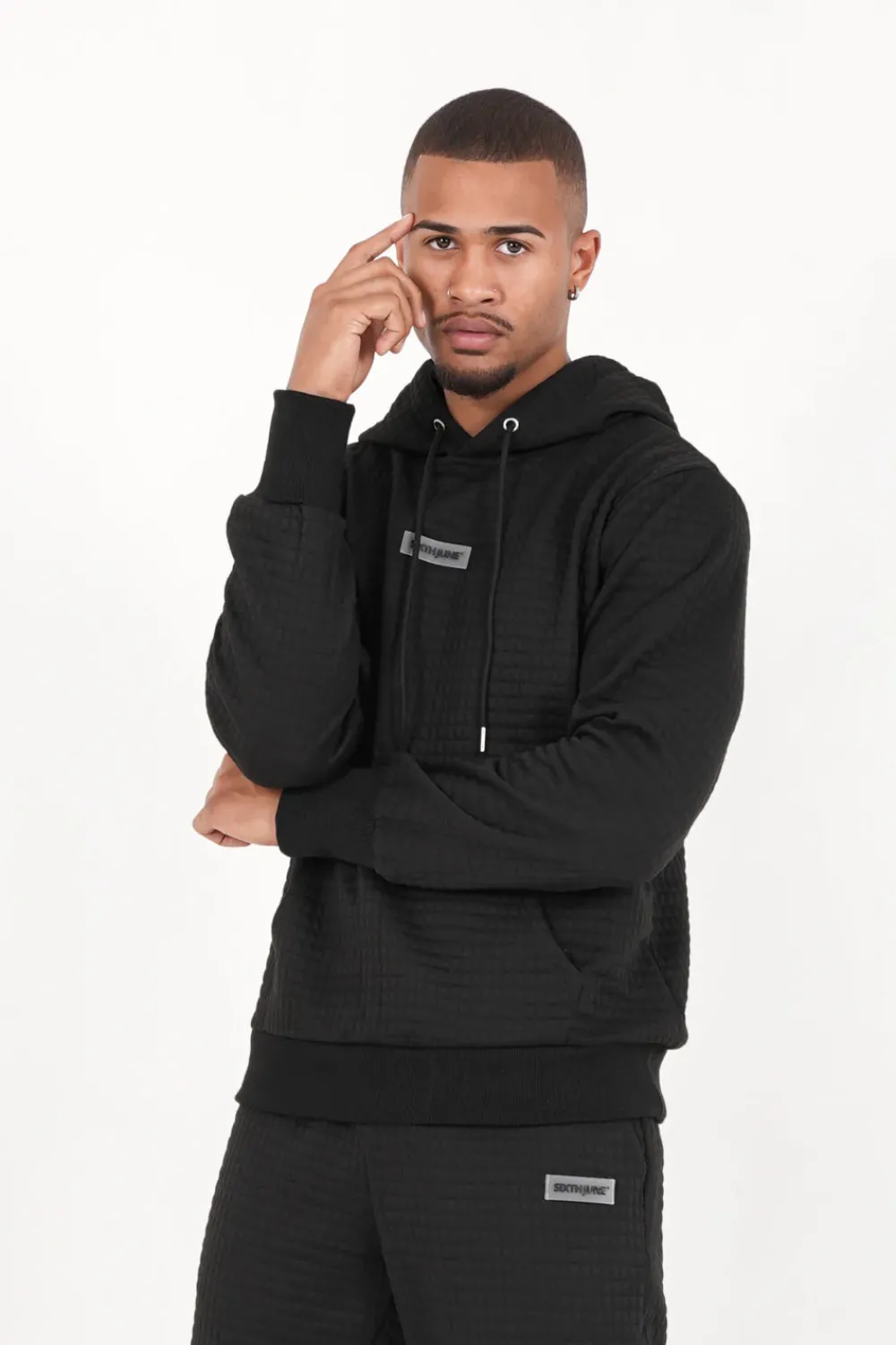 Homme Sixth June Sweats | Sweat Capuche Gaufre Noir