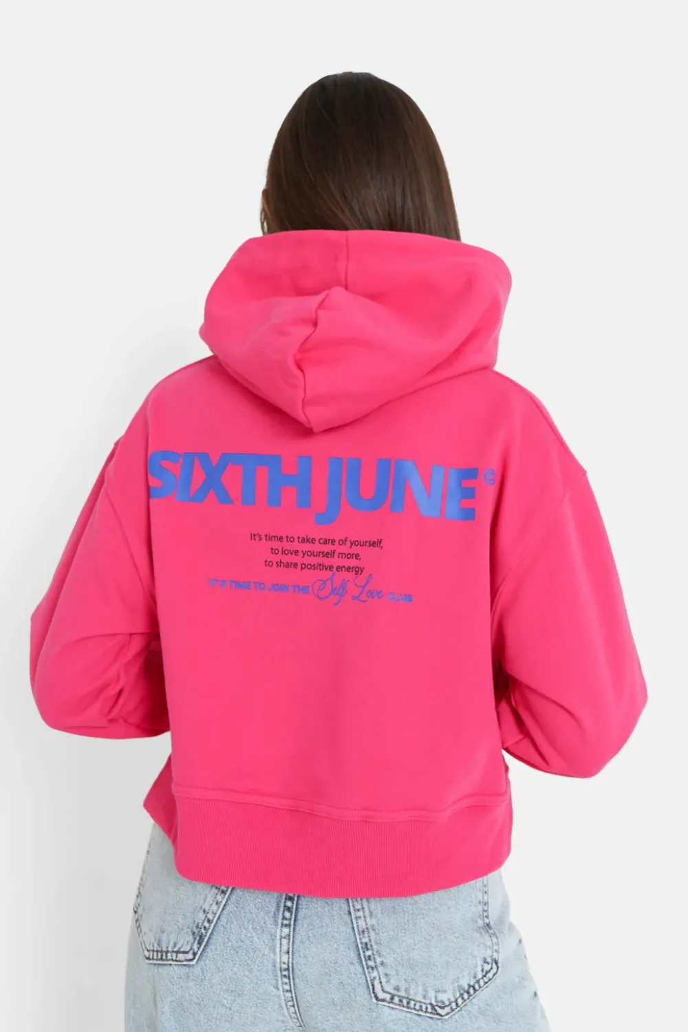 Femme Sixth June Sweats | Sweat Capuche Logo Court Rose Fonce