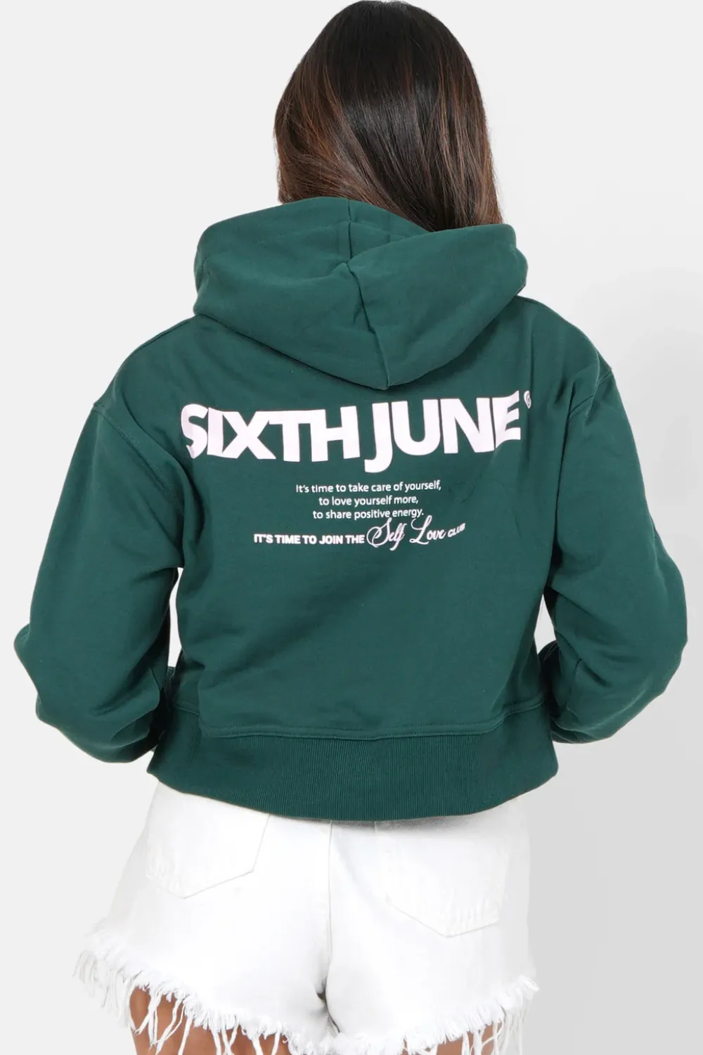 Femme Sixth June Sweats | Sweat Capuche Logo Court Vert Fonce