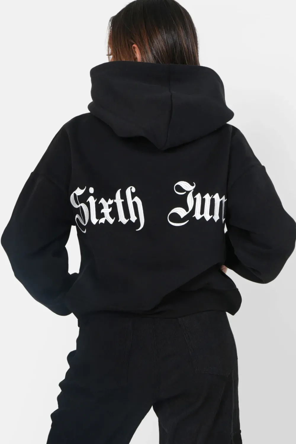 Femme Sixth June Sweats | Sweat Capuche Logo Gothique Noir