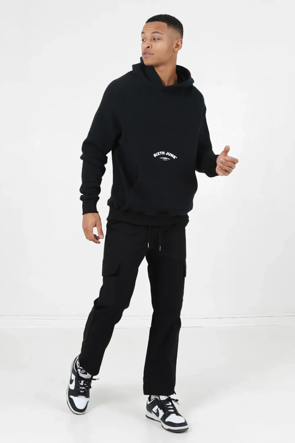 Homme Sixth June Sweats | Sweat Capuche Logo Incurve Noir