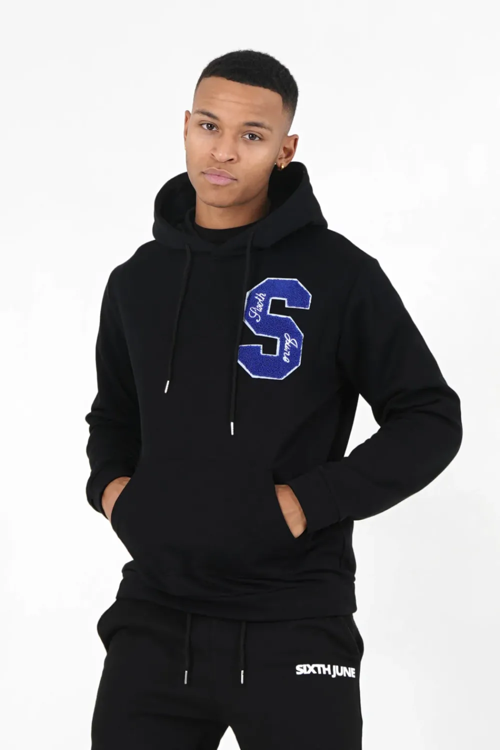 Homme Sixth June Sweats | Sweat Capuche Logo Patch Universite Noir