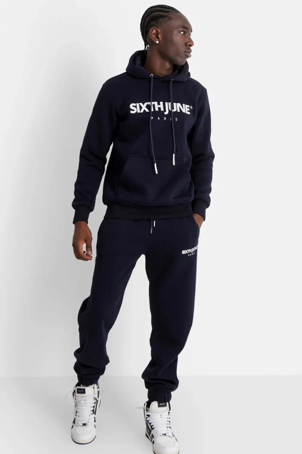 Homme Sixth June Sweats | Sweat Capuche Molletonne Logo Bleu Fonce