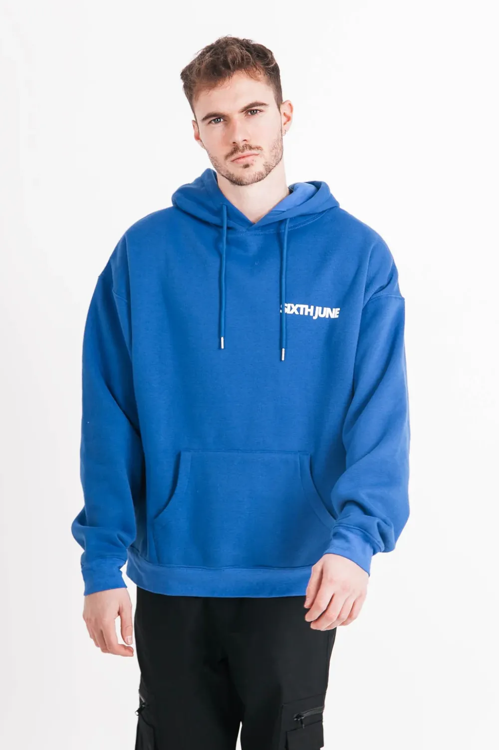 Homme Sixth June Sweats | Sweat Capuche Oversize Logo Decale Bleu