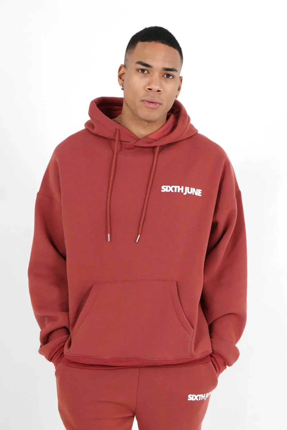 Homme Sixth June Sweats | Sweat Capuche Oversize Logo Decale Rouge Fonce