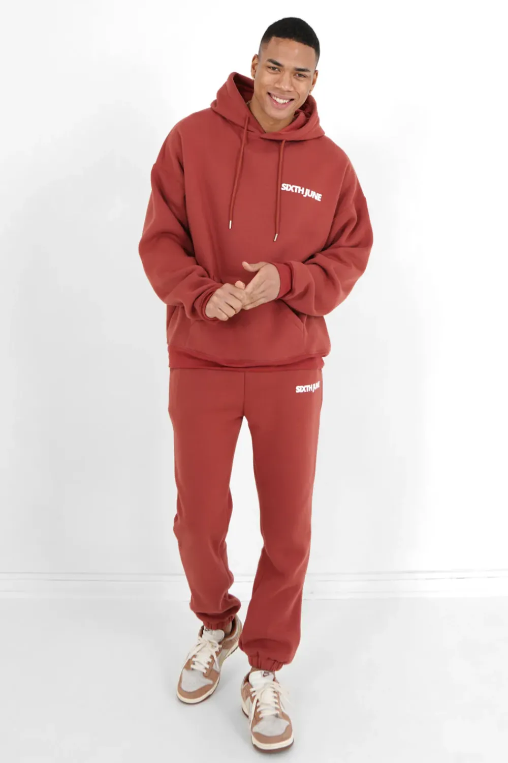 Homme Sixth June Sweats | Sweat Capuche Oversize Logo Decale Rouge Fonce