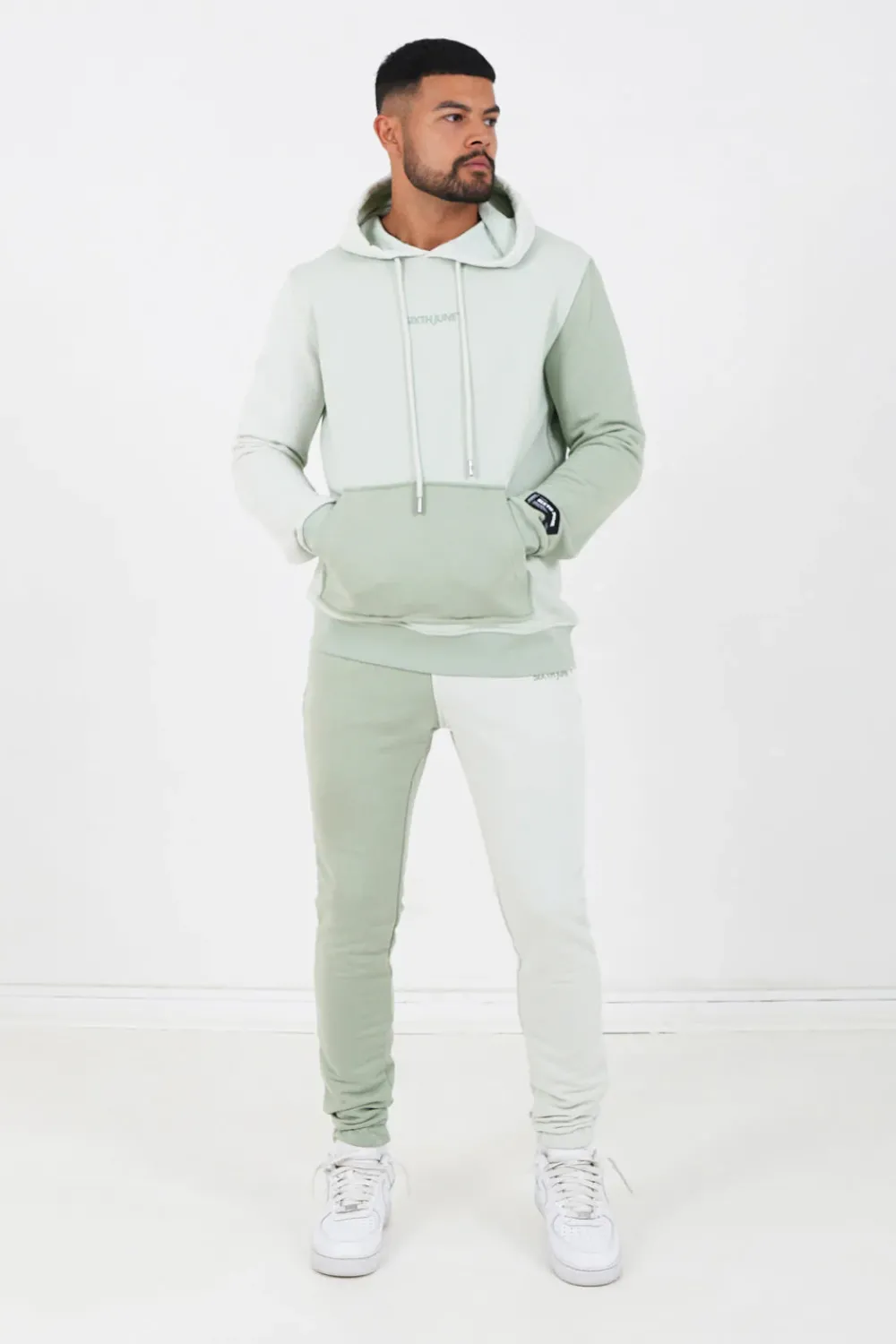 Homme Sixth June Sweats | Sweat Capuche Tricolore Logo Vert Clair