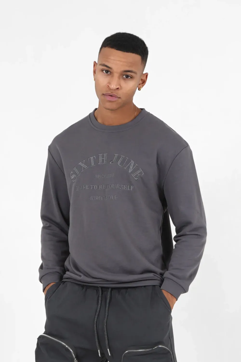 Homme Sixth June Sweats | Sweatshirt Broderies Gris Fonce