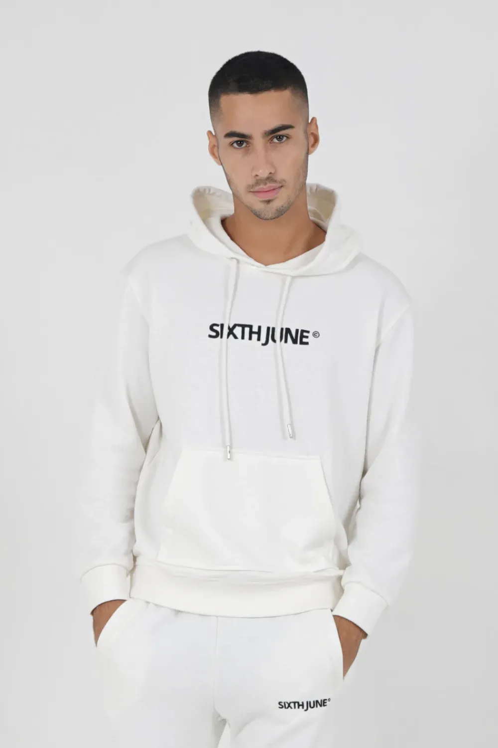 Homme Sixth June Sweats | Sweatshirt Capuche Logo Brode Blanc