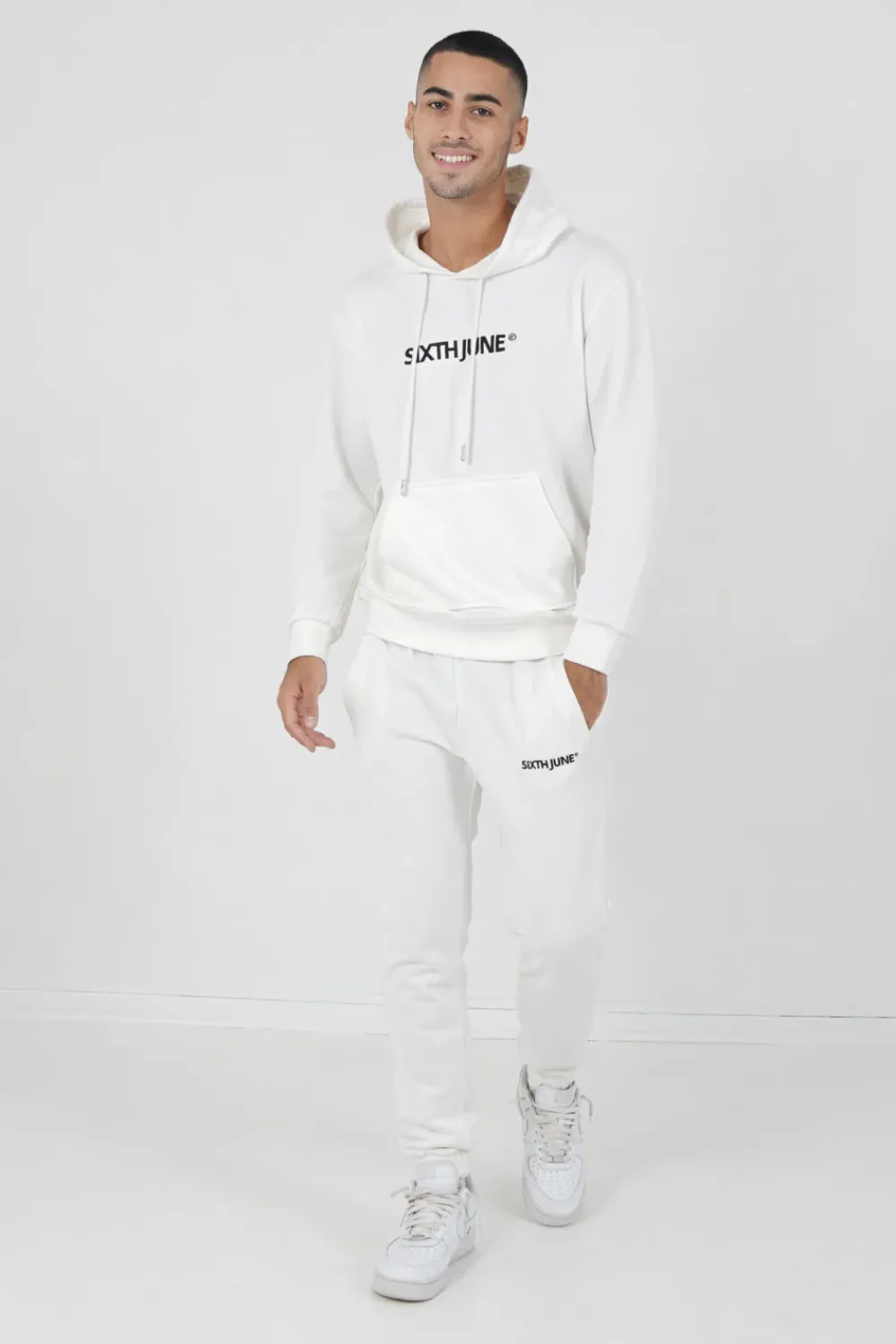 Homme Sixth June Sweats | Sweatshirt Capuche Logo Brode Blanc