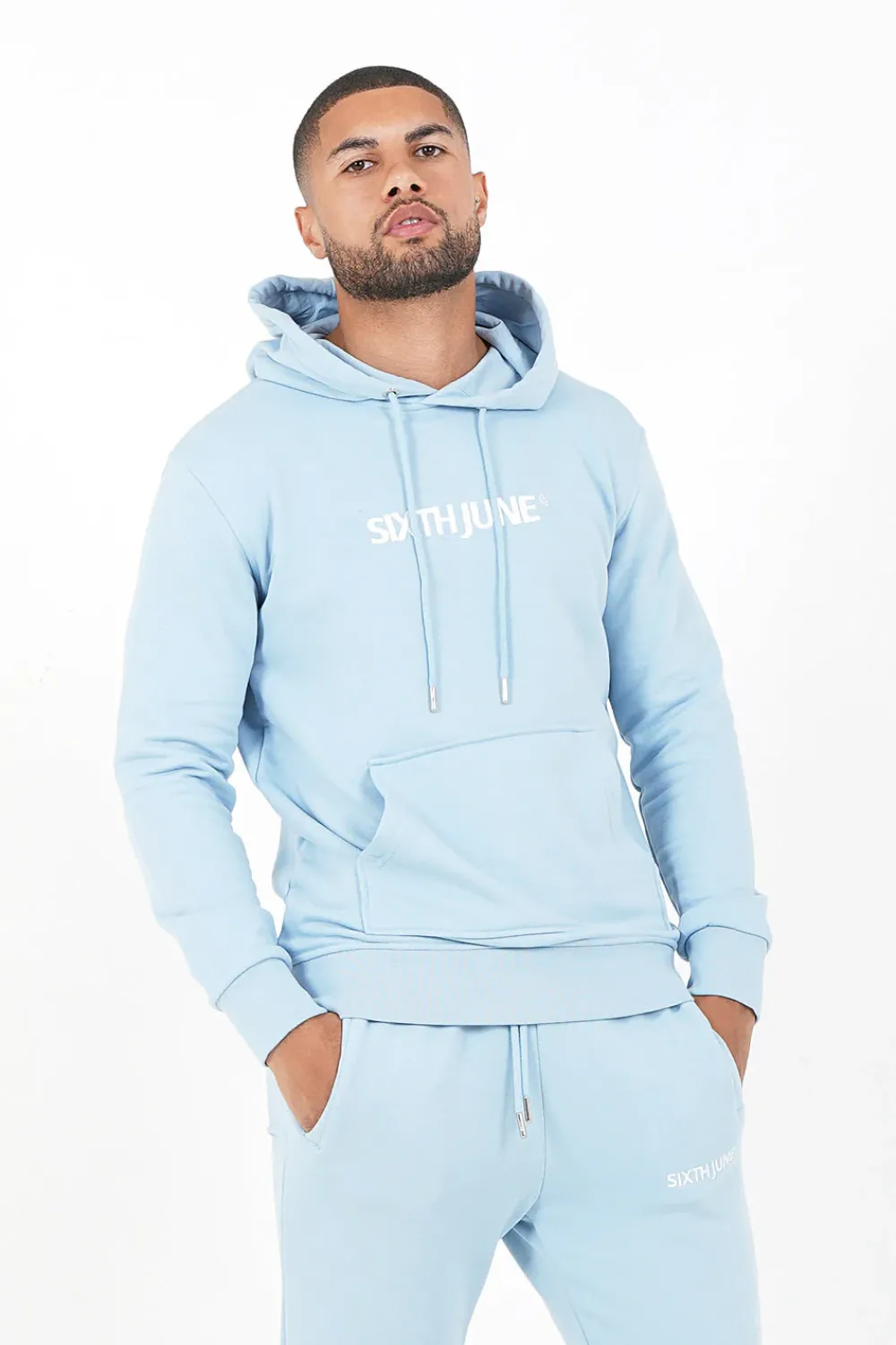 Homme Sixth June Sweats | Sweatshirt Capuche Logo Brode Bleu Clair