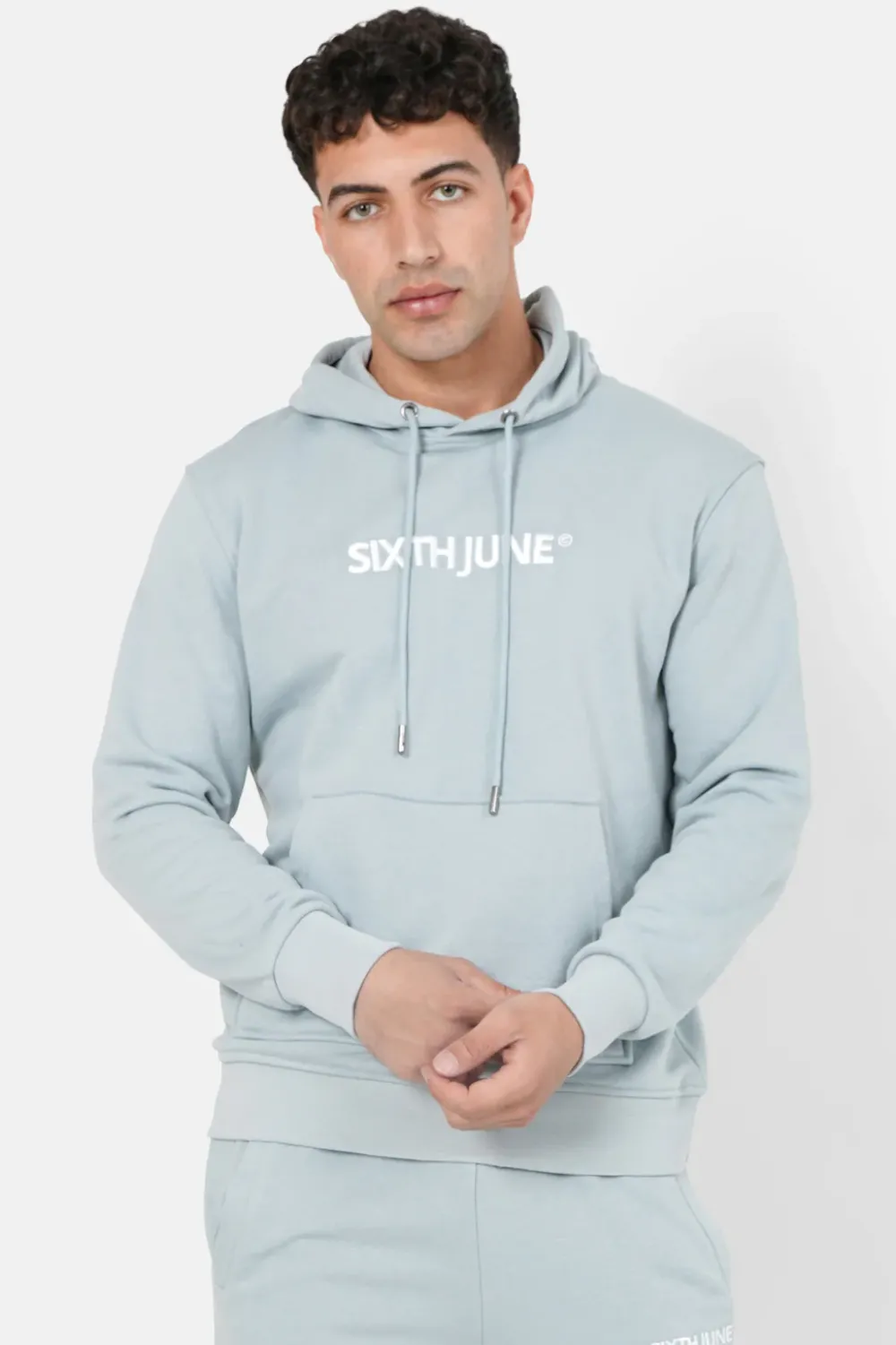 Homme Sixth June Sweats | Sweatshirt Capuche Logo Brode Bleu Clair