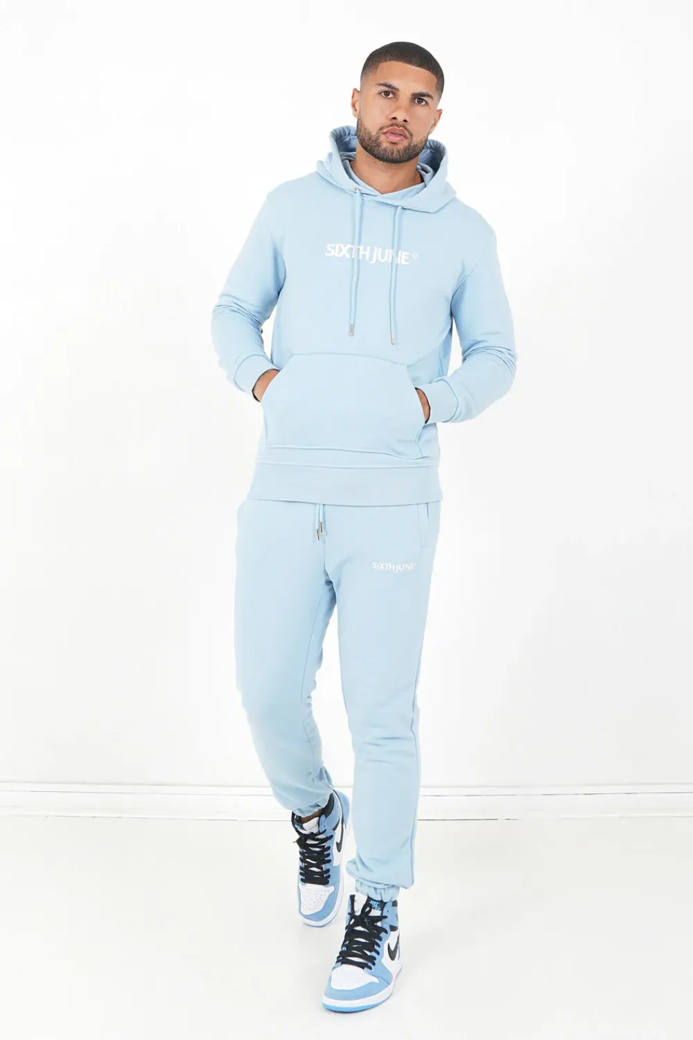 Homme Sixth June Sweats | Sweatshirt Capuche Logo Brode Bleu Clair