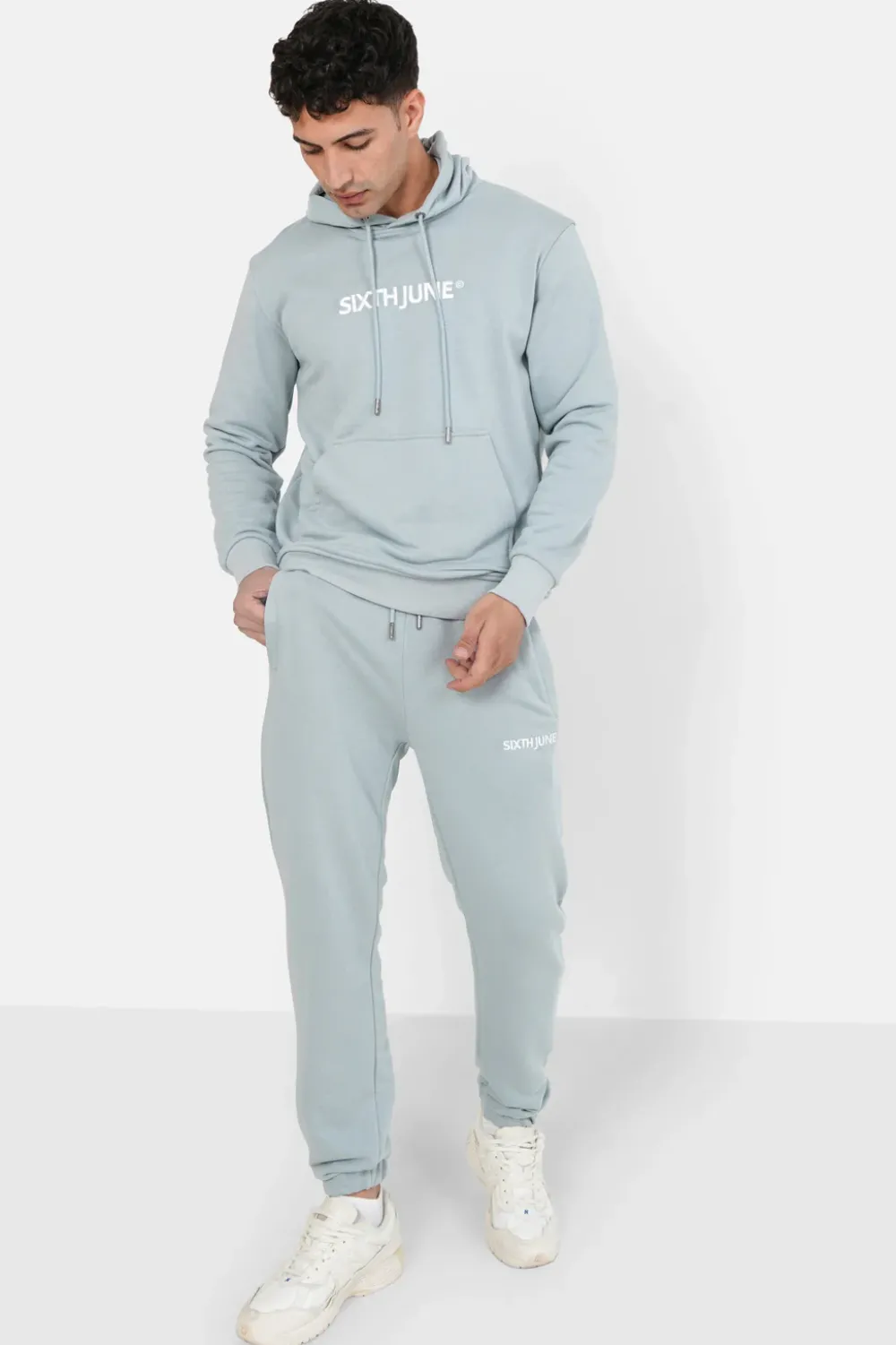 Homme Sixth June Sweats | Sweatshirt Capuche Logo Brode Bleu Clair