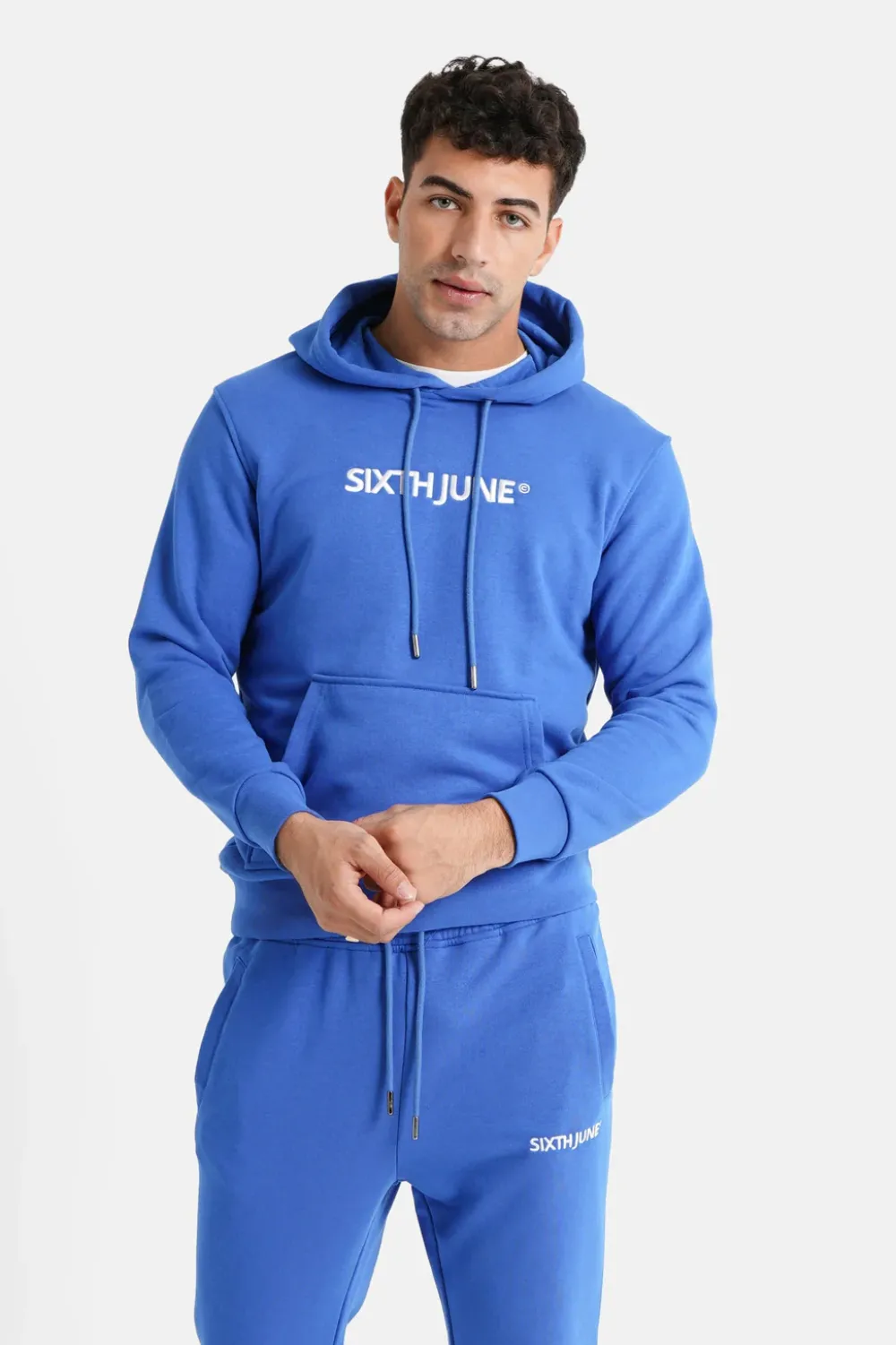 Homme Sixth June Sweats | Sweatshirt Capuche Logo Brode Bleu Fonce