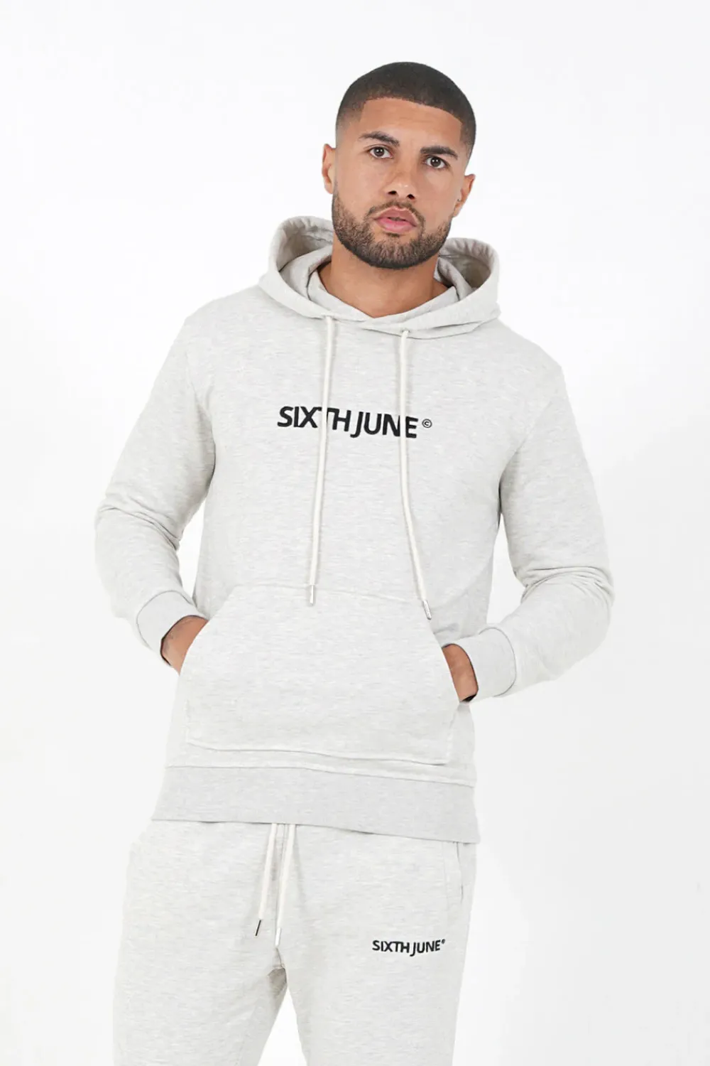 Homme Sixth June Sweats | Sweatshirt Capuche Logo Brode Gris Clair