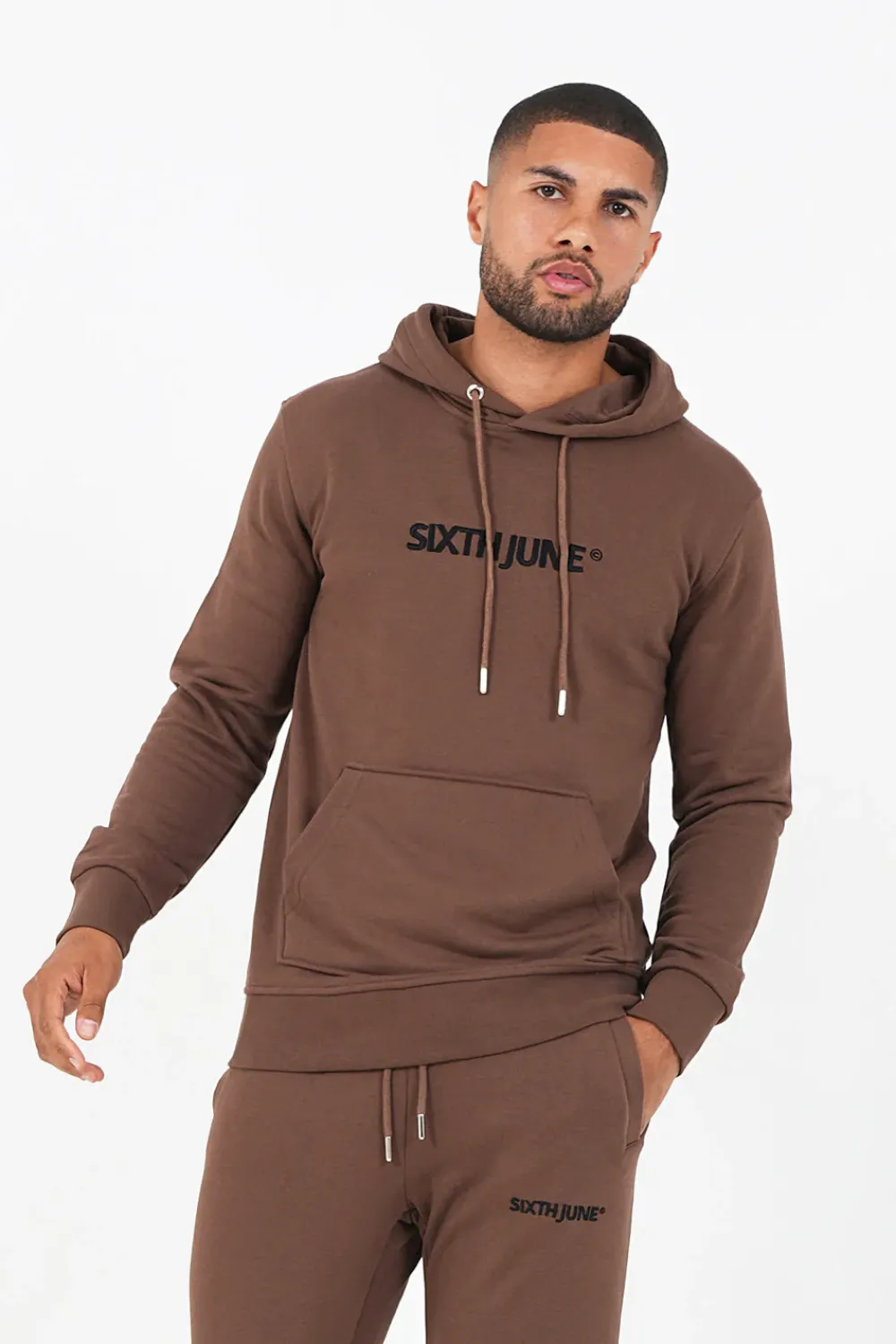 Homme Sixth June Sweats | Sweatshirt Capuche Logo Brode Marron