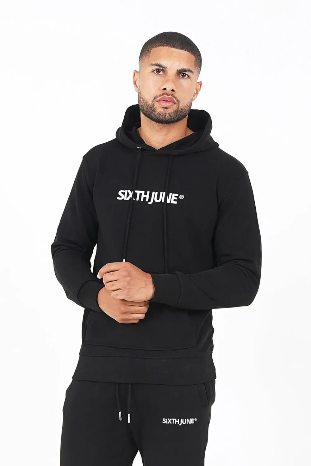 Homme Sixth June Sweats | Sweatshirt Capuche Logo Brode Noir