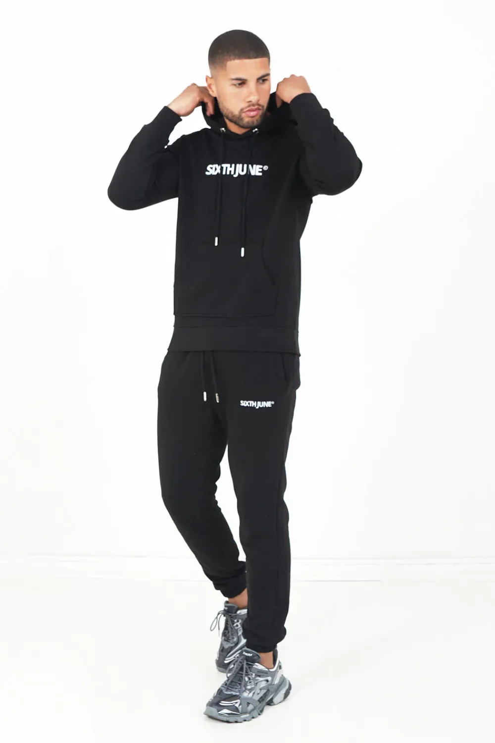 Homme Sixth June Sweats | Sweatshirt Capuche Logo Brode Noir