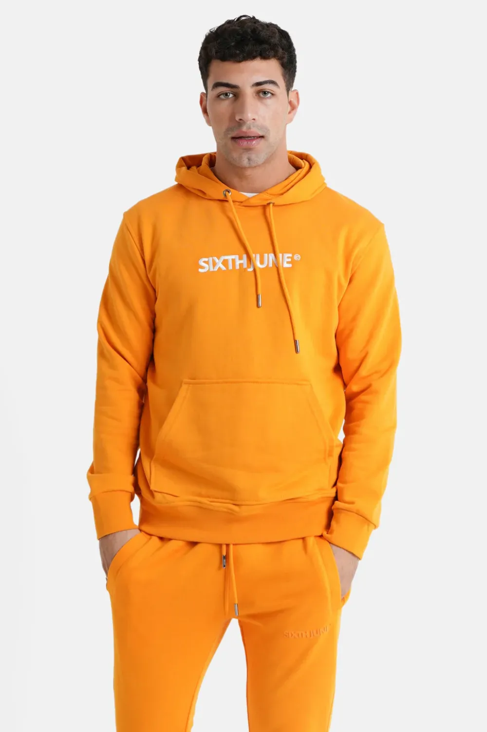 Homme Sixth June Sweats | Sweatshirt Capuche Logo Brode Orange