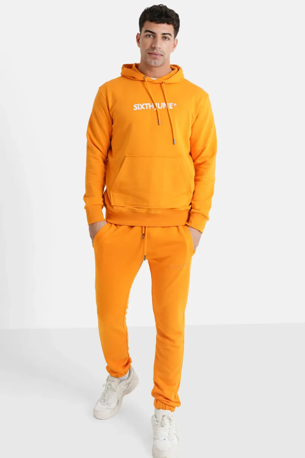 Homme Sixth June Sweats | Sweatshirt Capuche Logo Brode Orange