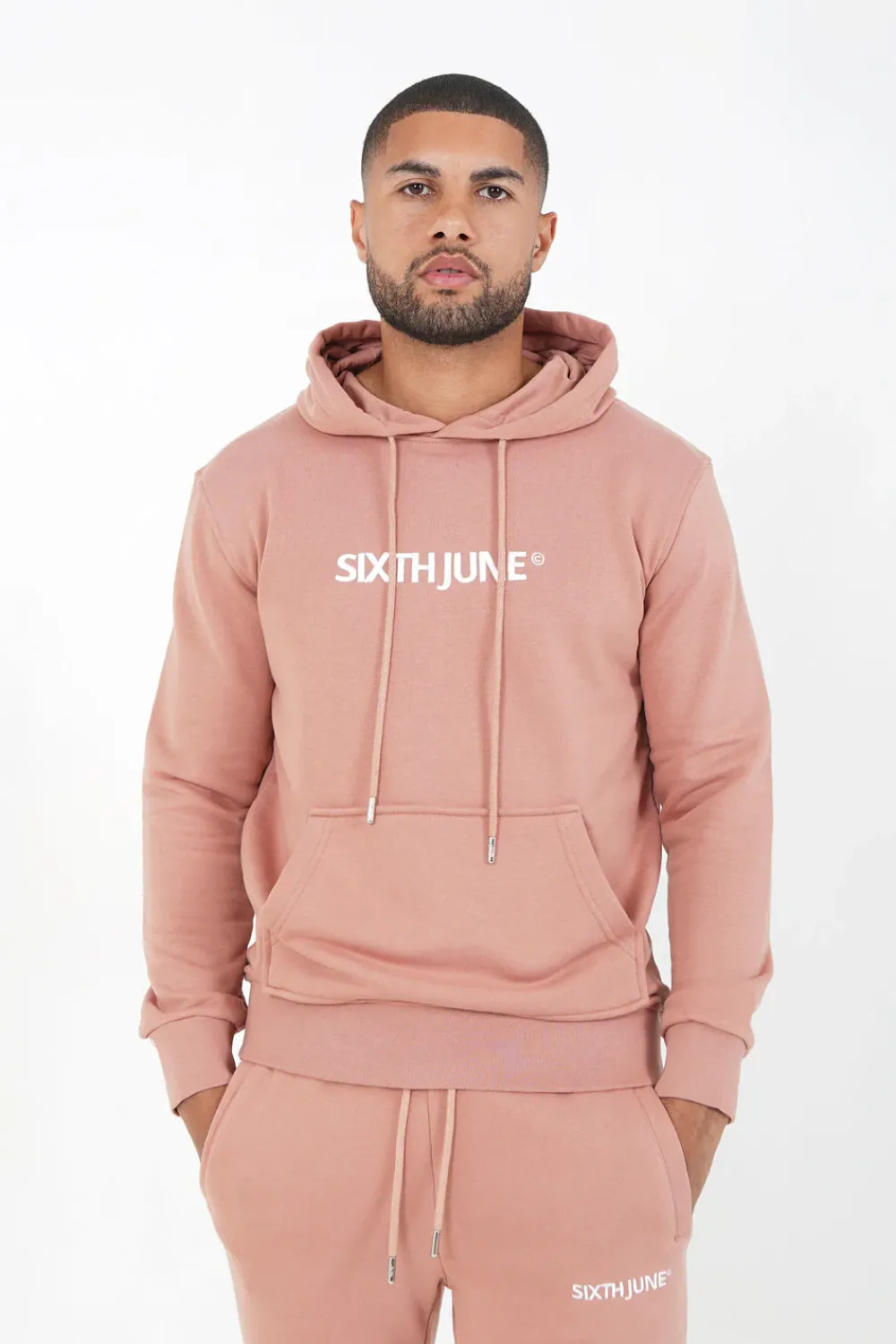 Homme Sixth June Sweats | Sweatshirt Capuche Logo Brode Rose