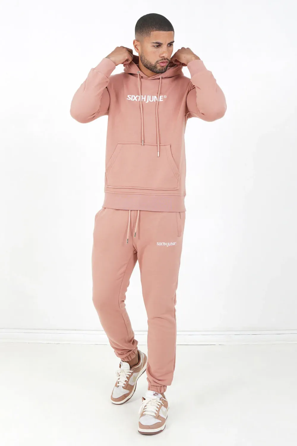 Homme Sixth June Sweats | Sweatshirt Capuche Logo Brode Rose