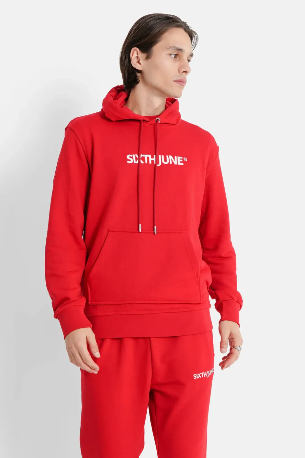 Homme Sixth June Sweats | Sweatshirt Capuche Logo Brode Rouge