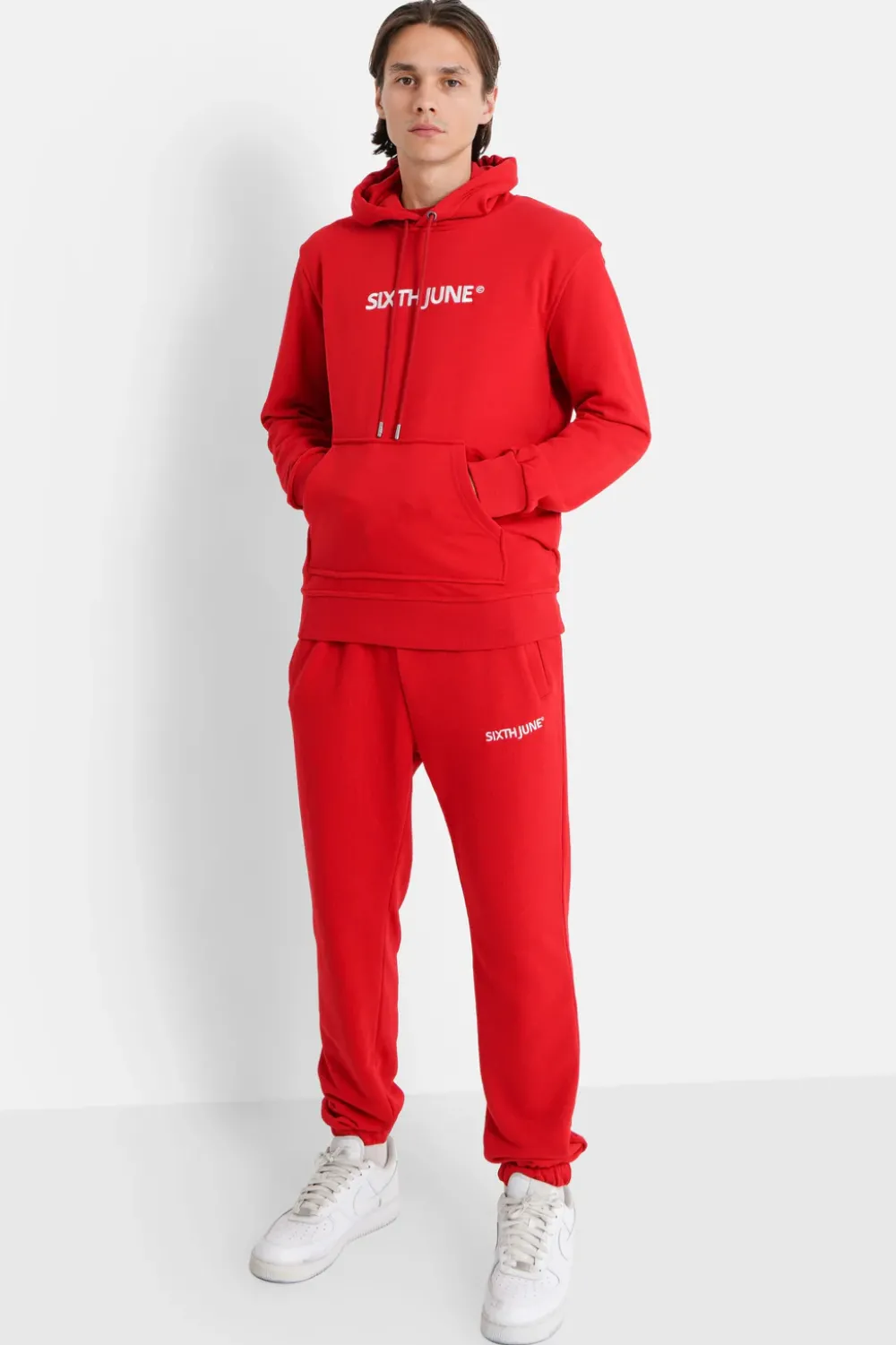 Homme Sixth June Sweats | Sweatshirt Capuche Logo Brode Rouge