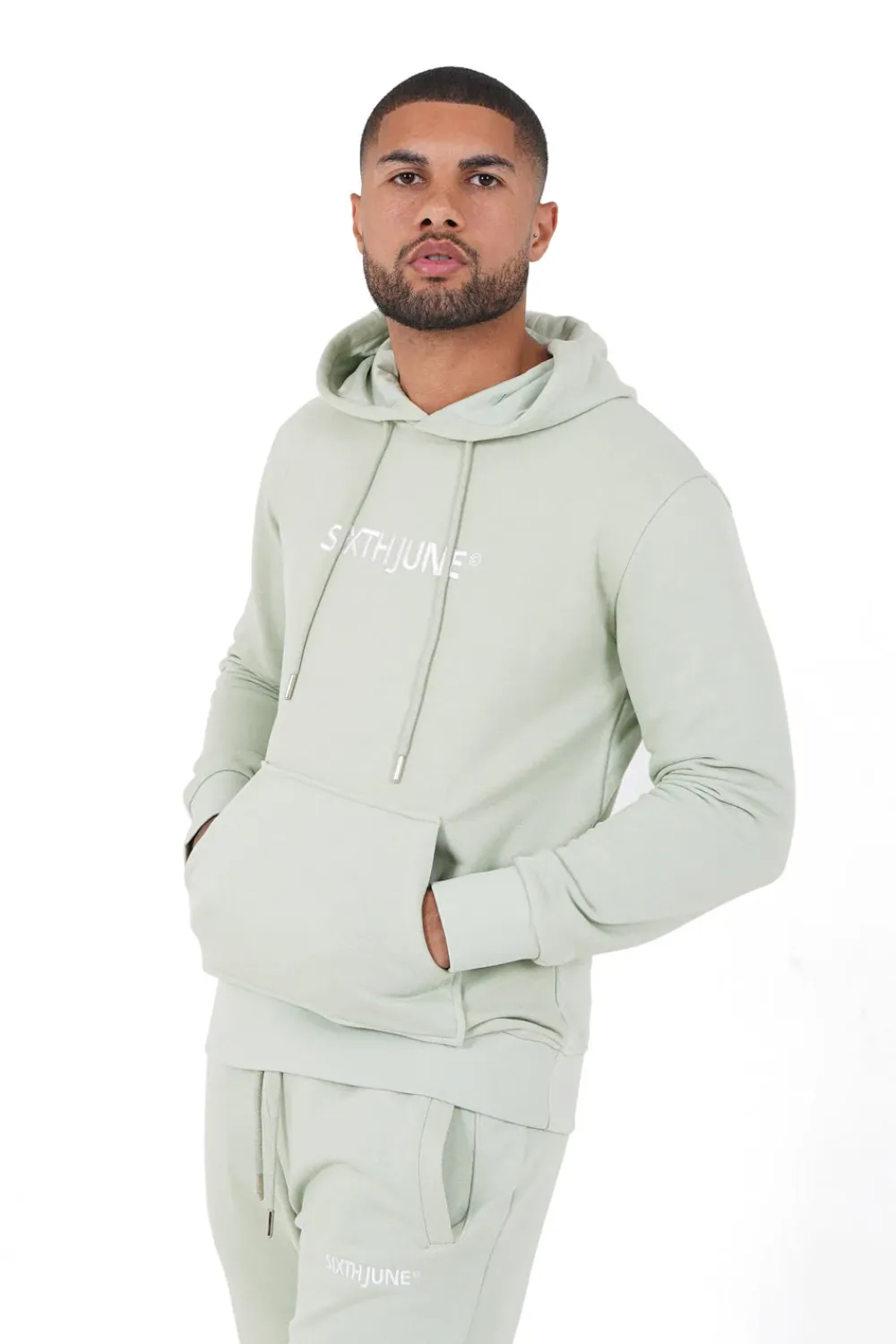 Homme Sixth June Sweats | Sweatshirt Capuche Logo Brode Vert Clair