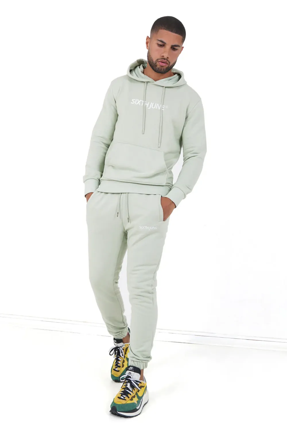 Homme Sixth June Sweats | Sweatshirt Capuche Logo Brode Vert Clair