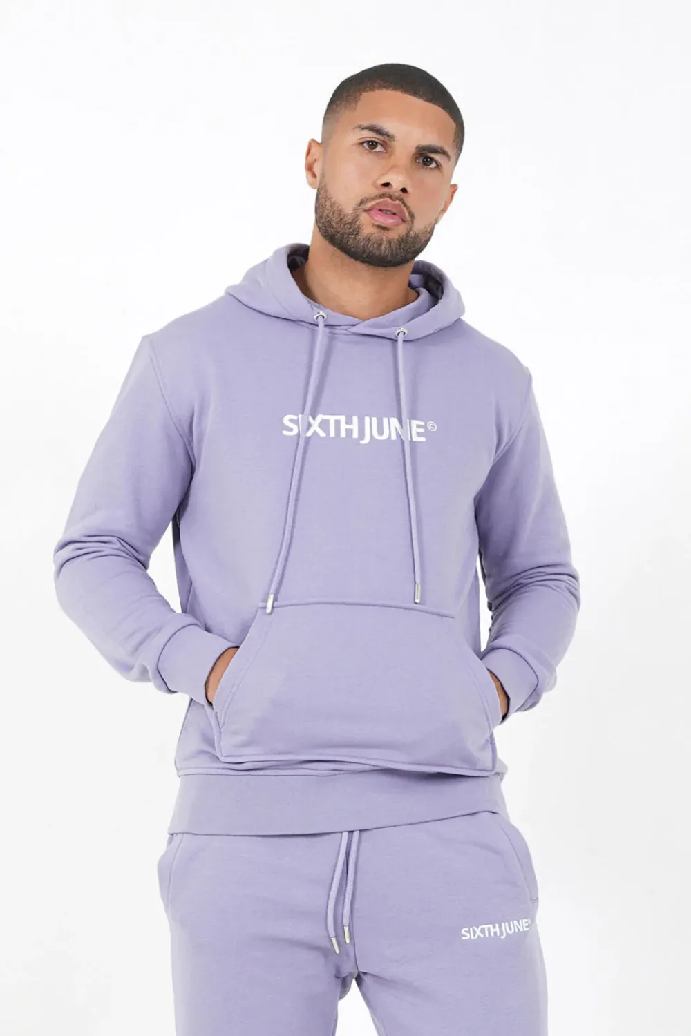 Homme Sixth June Sweats | Sweatshirt Capuche Logo Brode Violet