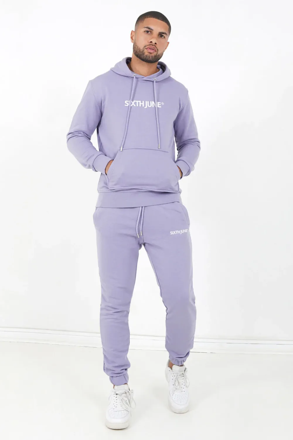 Homme Sixth June Sweats | Sweatshirt Capuche Logo Brode Violet