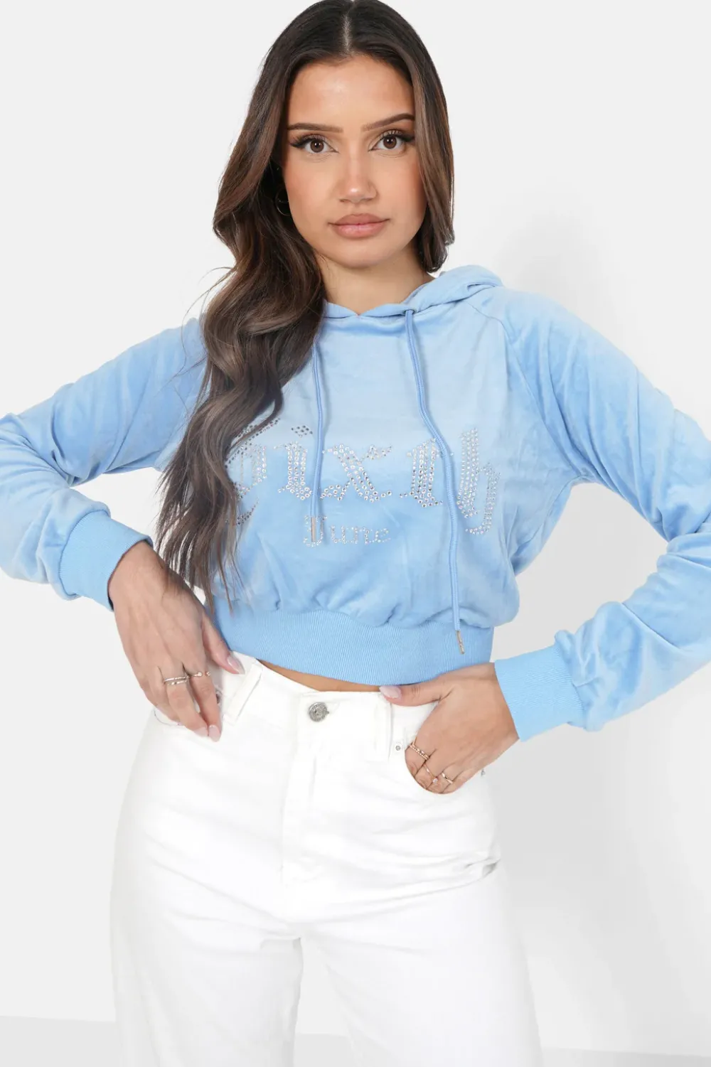 Femme Sixth June Sweats | Sweatshirt Capuche Velours Strass Bleu