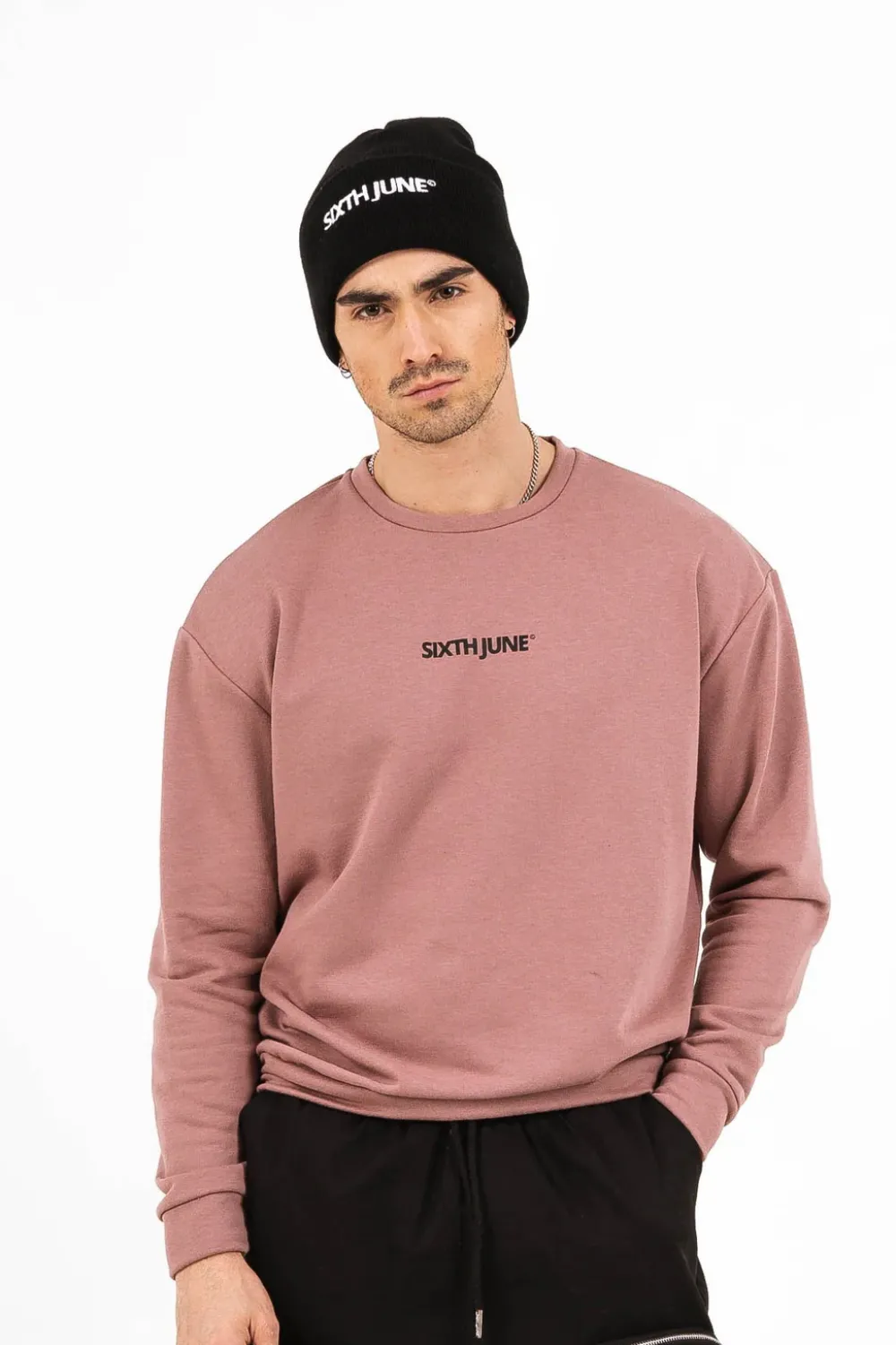 Homme Sixth June Sweats | Sweatshirt Logo Coton Rose Fonce