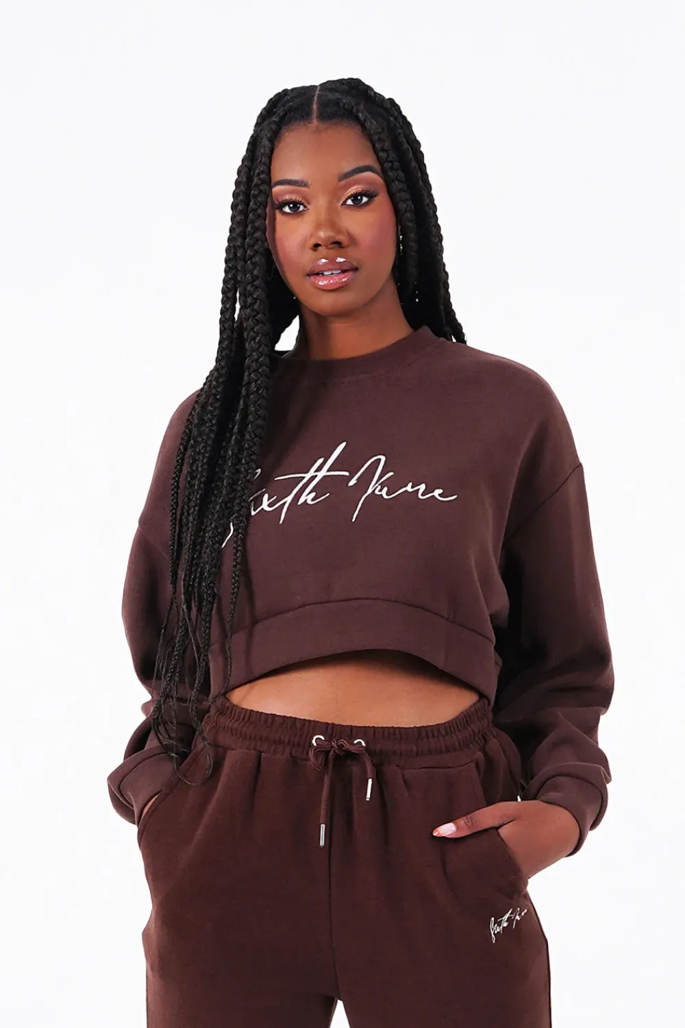 Femme Sixth June Sweats | Sweatshirt Signature Molletonnee Marron Fonce