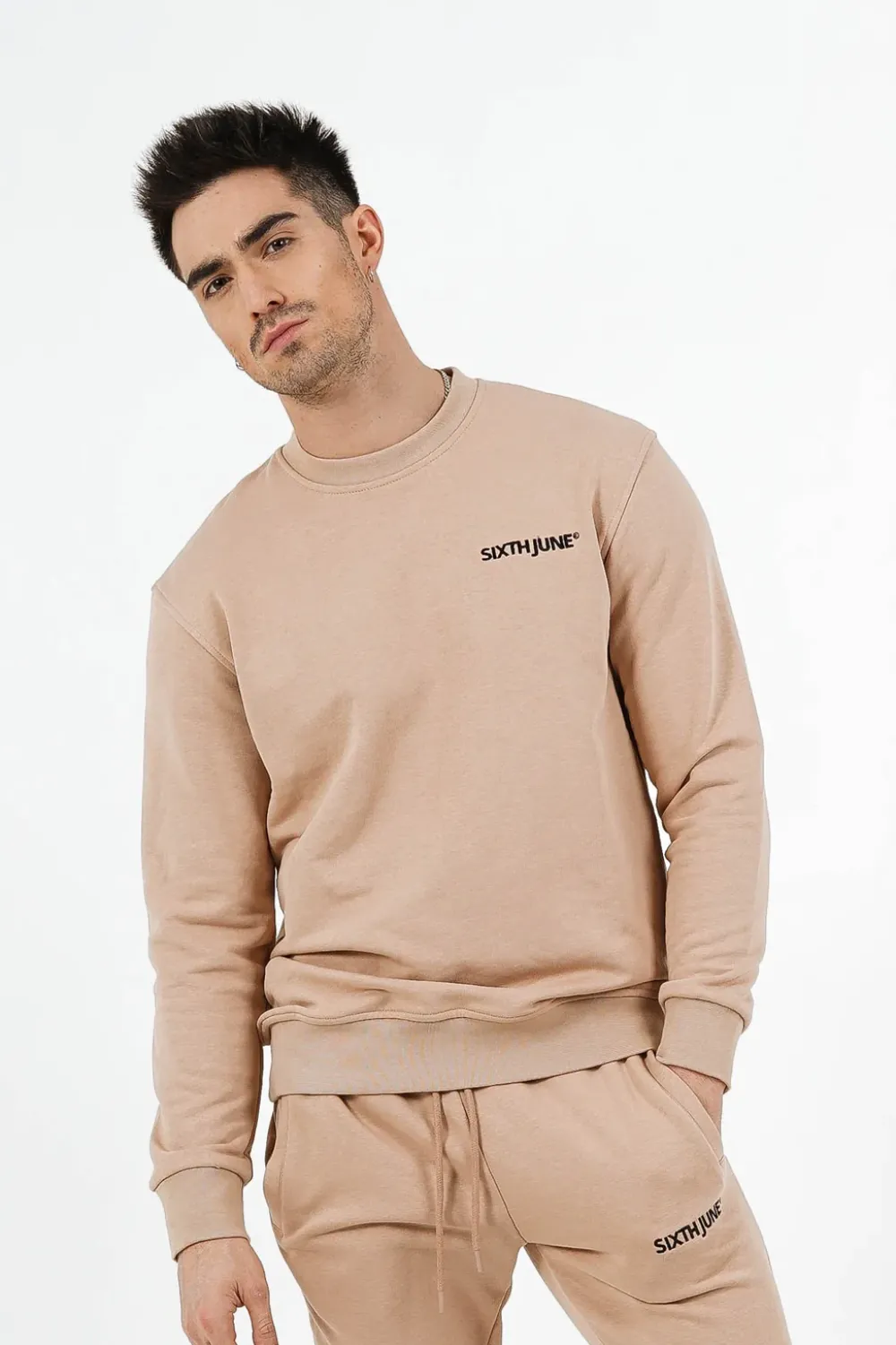 Homme Sixth June Sweats | Sweatshirt Soft Logo Brode Beige Clair