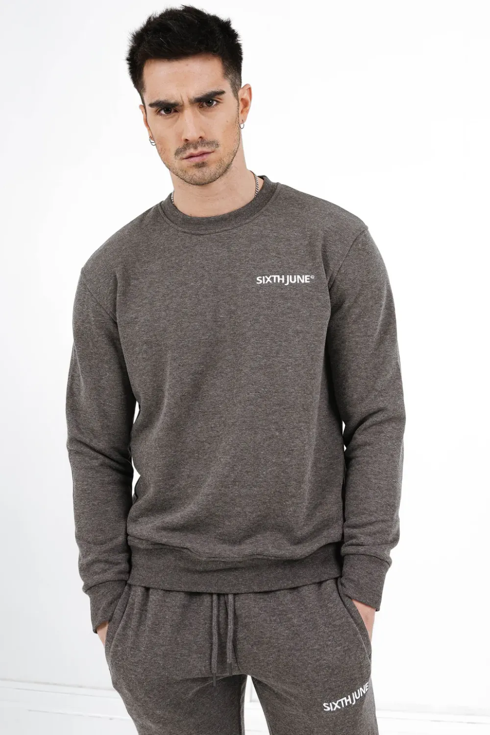 Homme Sixth June Sweats | Sweatshirt Soft Logo Brode Gris Fonce