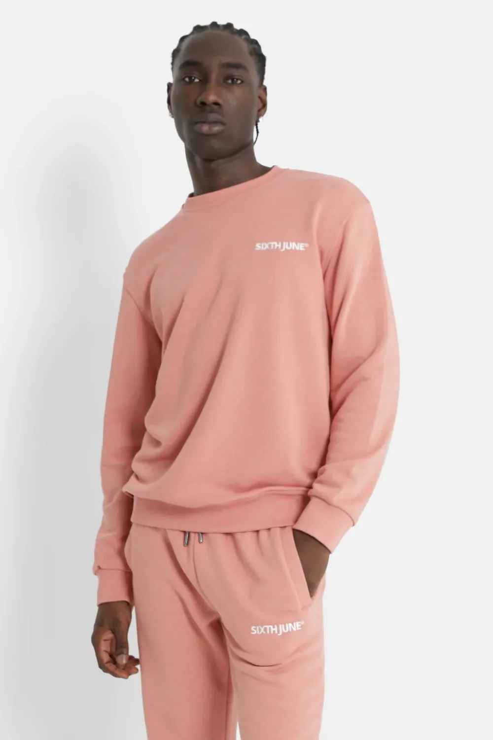 Homme Sixth June Sweats | Sweatshirt Soft Logo Brode Rose Clair