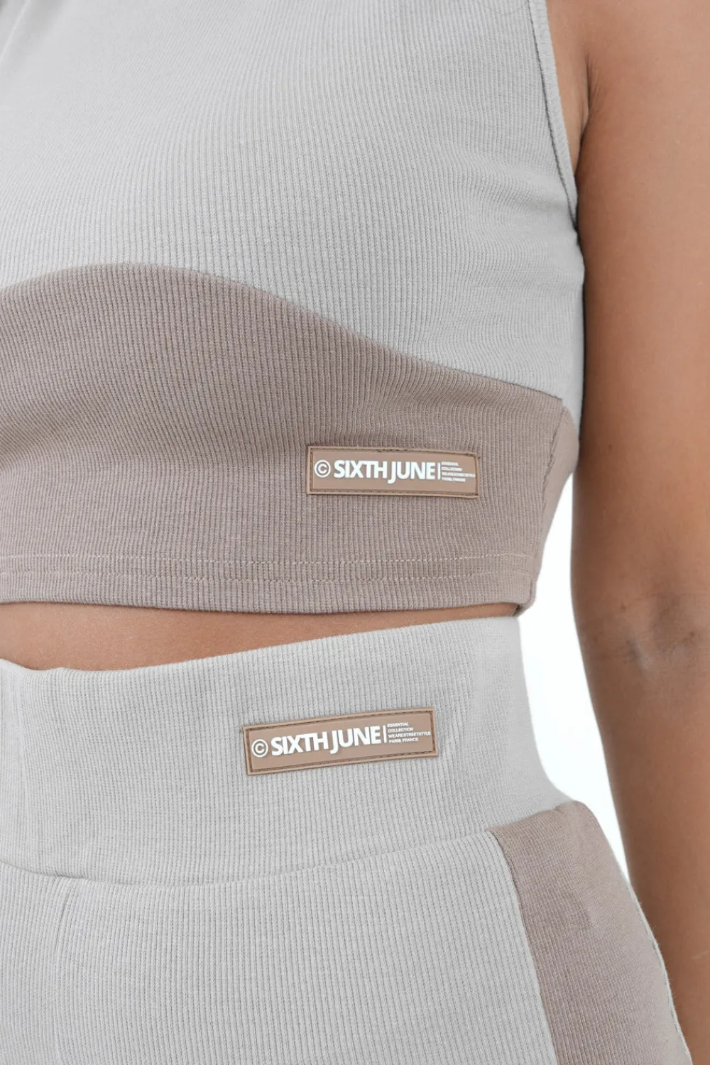 Femme Sixth June Hauts | Top Bicolor Cotele Beige Clair