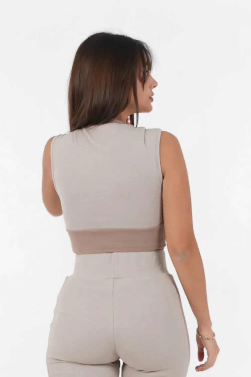 Femme Sixth June Hauts | Top Bicolor Cotele Beige Clair