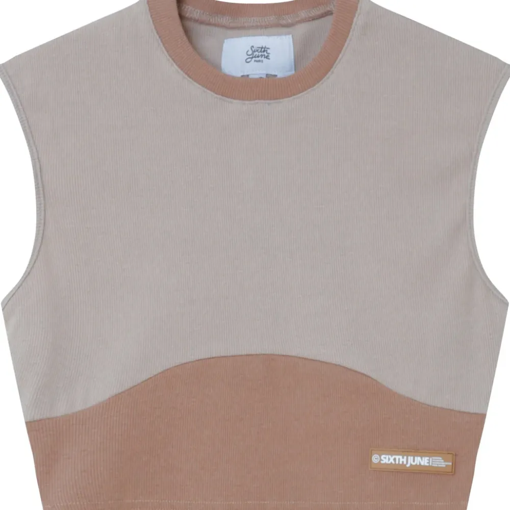 Femme Sixth June Hauts | Top Bicolor Cotele Beige Clair