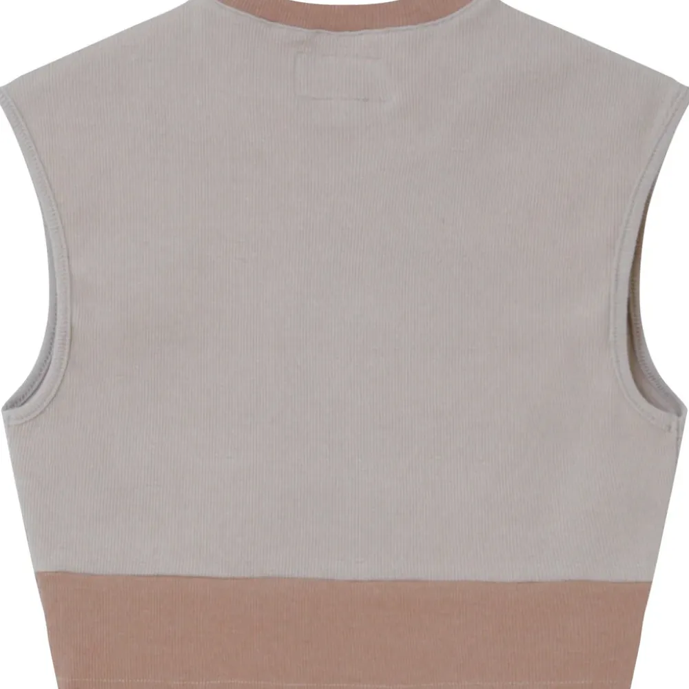 Femme Sixth June Hauts | Top Bicolor Cotele Beige Clair