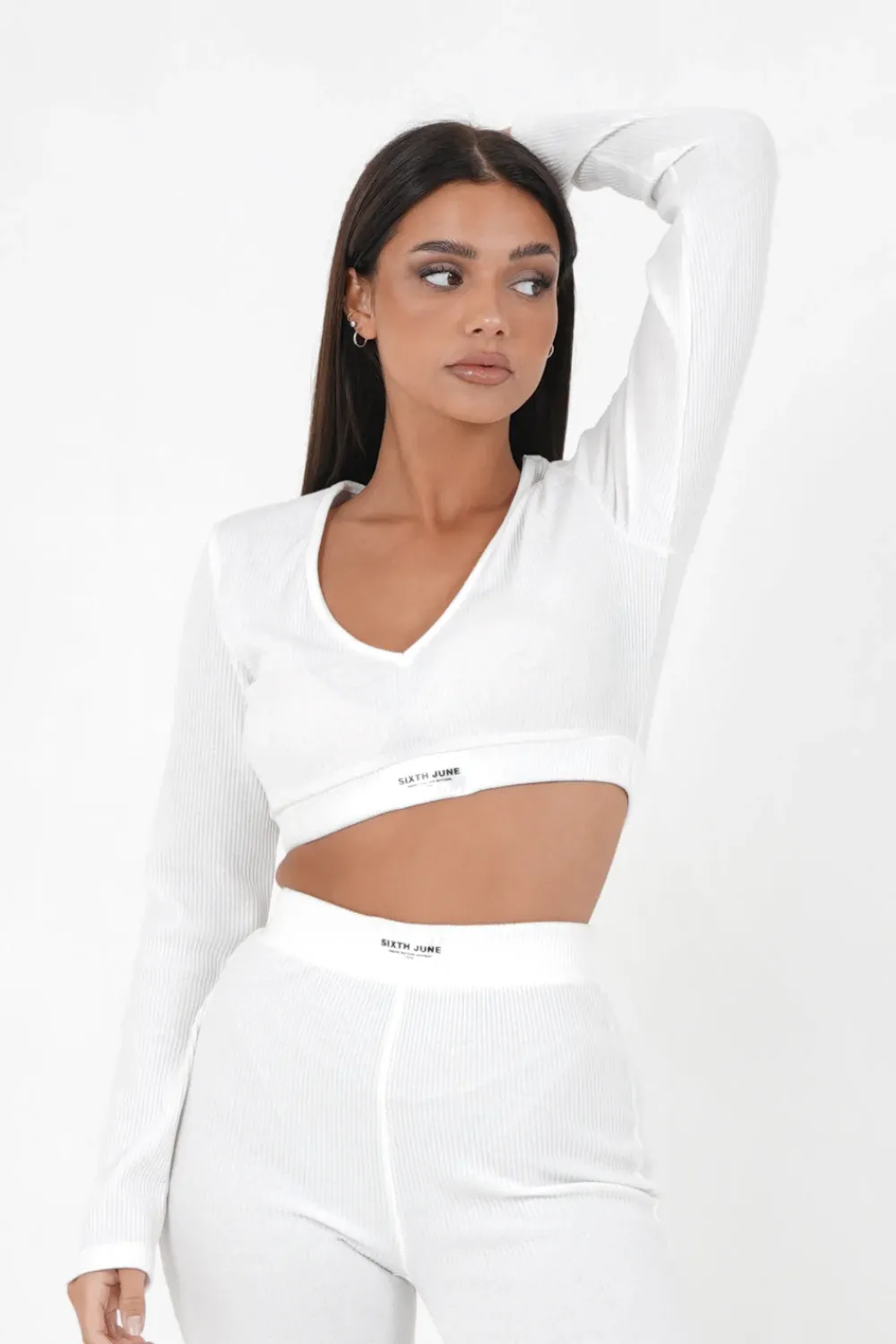 Femme Sixth June Hauts | Top Cotele Manches Longues Blanc Casse