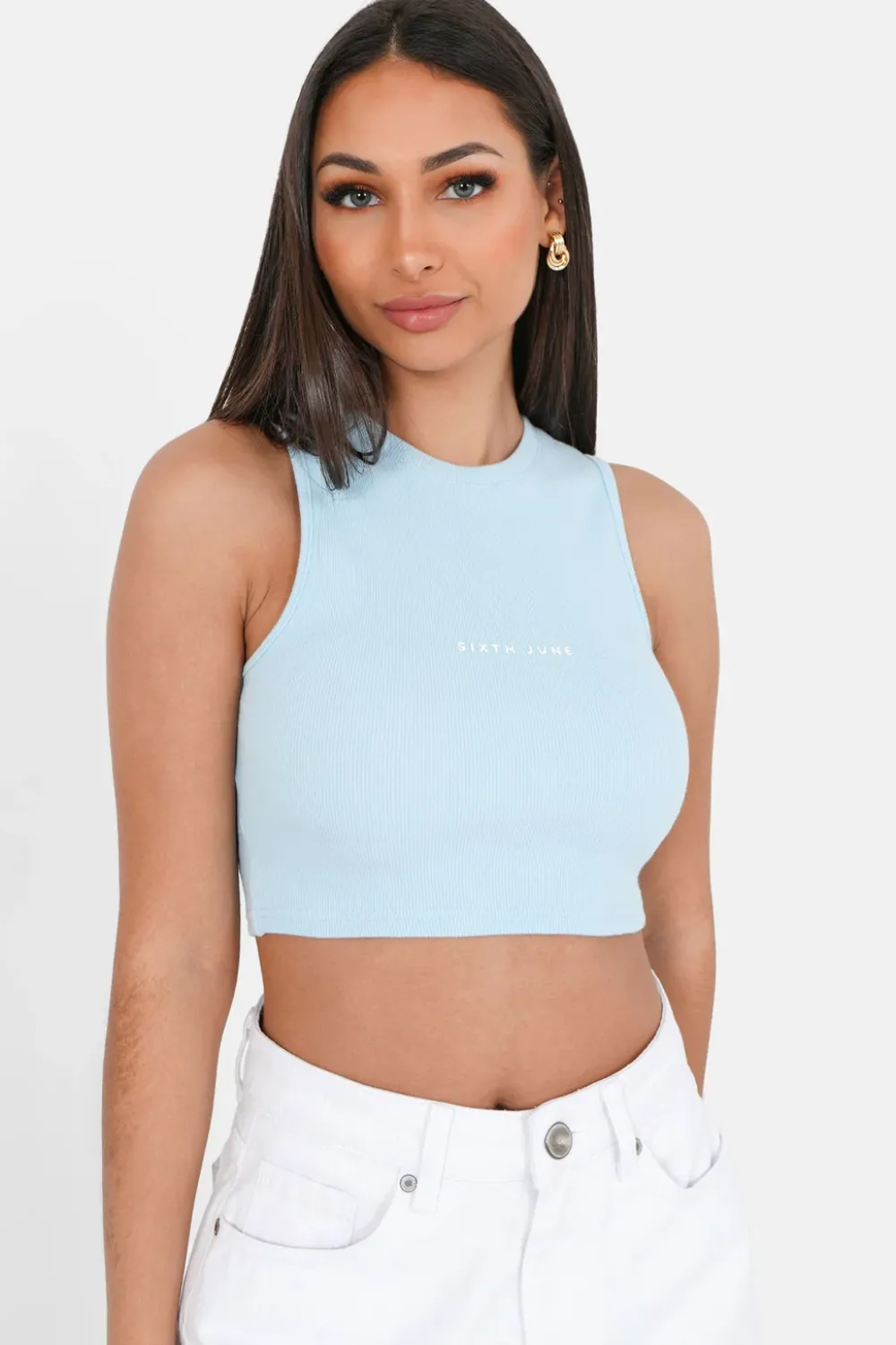 Femme Sixth June Hauts | Top Court Cotele Logo Bleu Clair