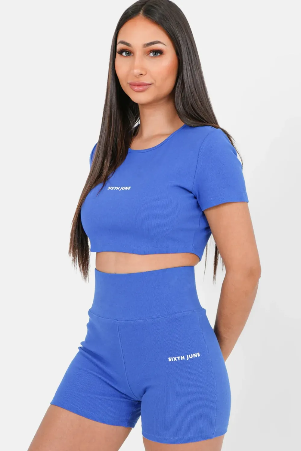 Femme Sixth June Hauts | Top Court Cotele Logo Bleu Fonce