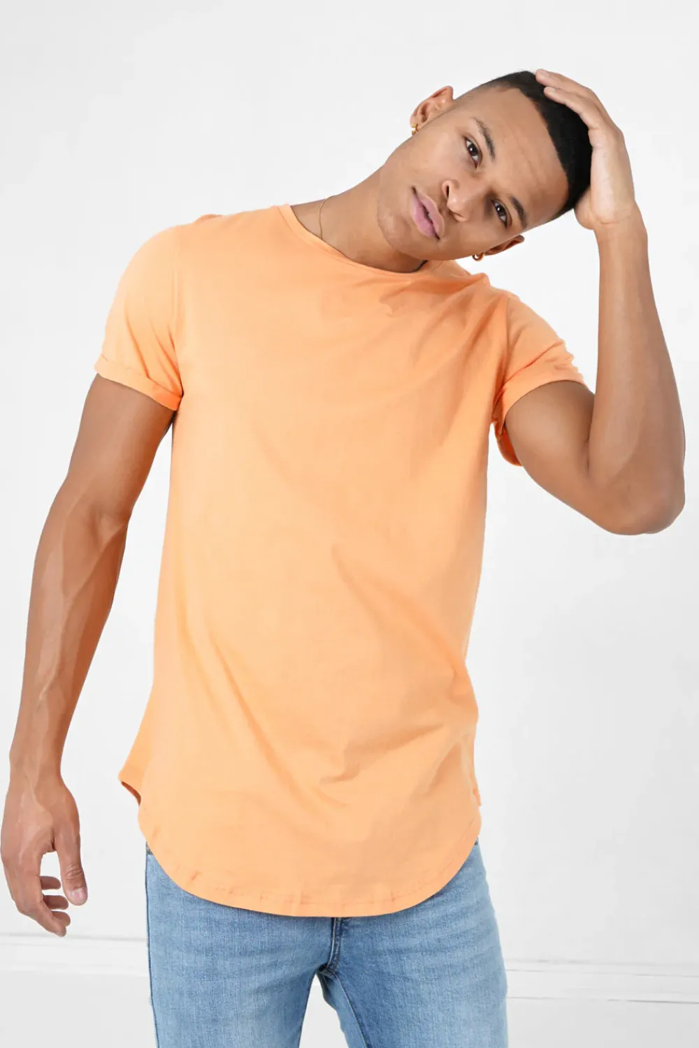 Homme Sixth June Hauts | T-Shirt Bas Arrondi Long Orange Clair