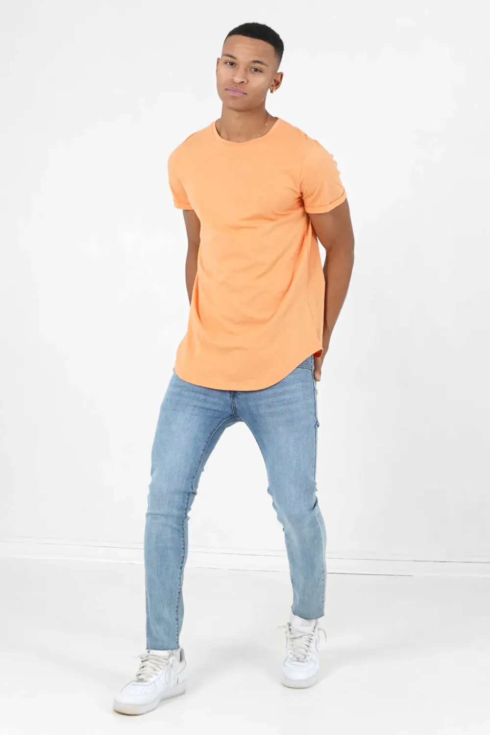 Homme Sixth June Hauts | T-Shirt Bas Arrondi Long Orange Clair