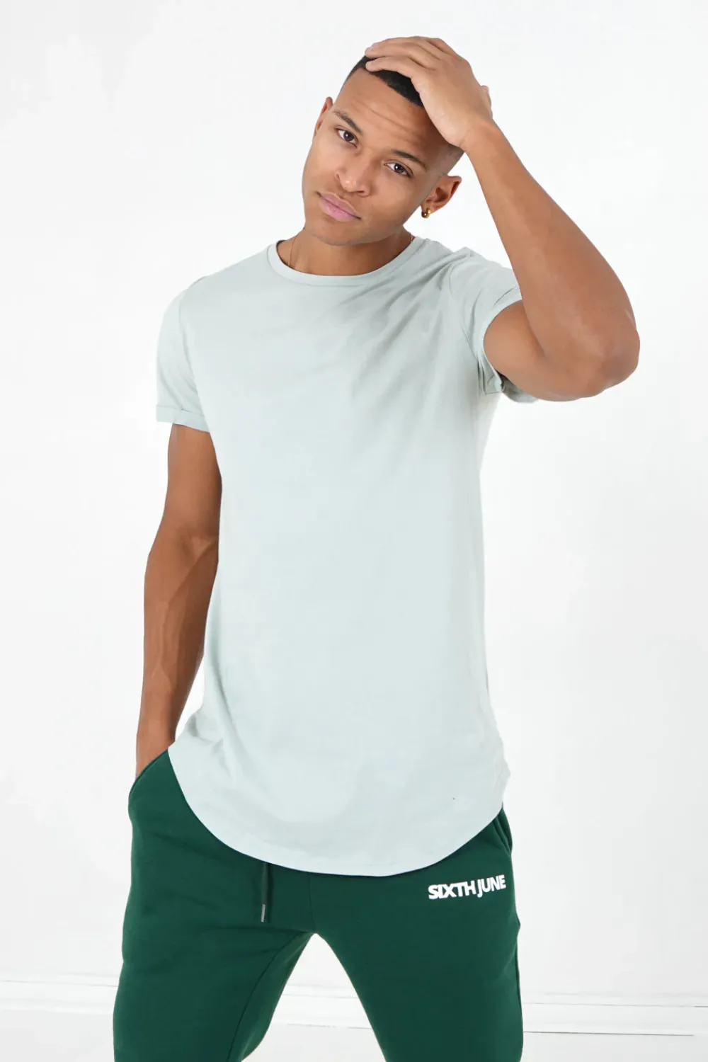 Homme Sixth June Hauts | T-Shirt Bas Arrondi Long Vert Clair