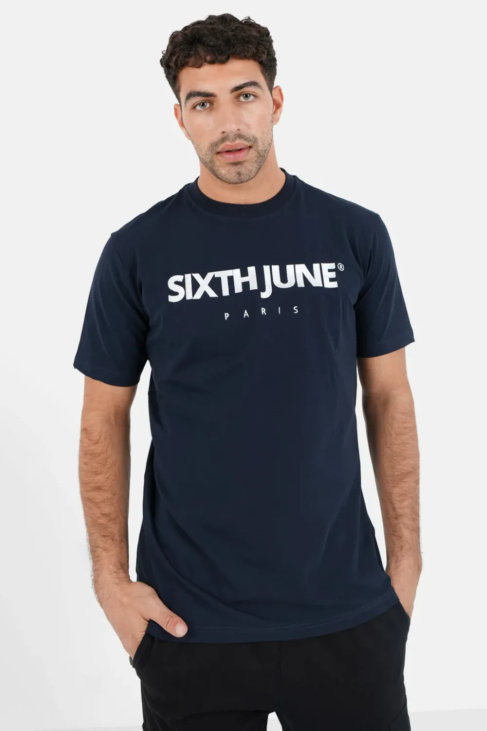 Homme Sixth June Hauts | T-Shirt Broderie Logo Paris Bleu Fonce